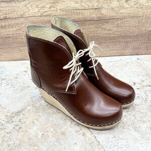 Maguba Casablanca Wedge Clog Lace-Up Booties-Women’s Size 8 8.5 /EU 38